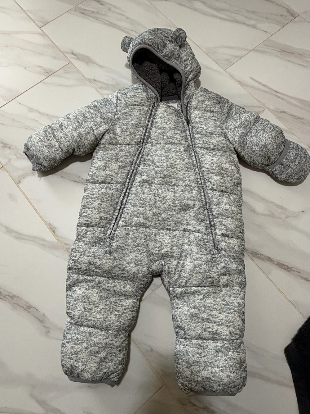 GAP Infant Grey Heather Quilted Hooded Snowsuit